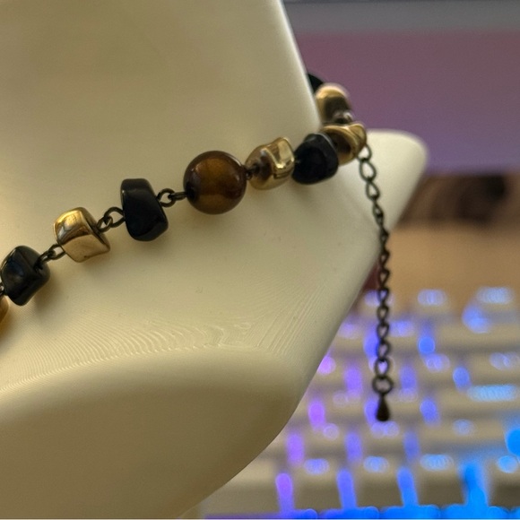 Boho Black, bronze, and Gold Adjustable Beaded Necklace - Picture 3 of 4